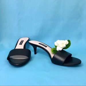 NINE WEST Black Slides w/ Pretty 2” Shiny Heels!